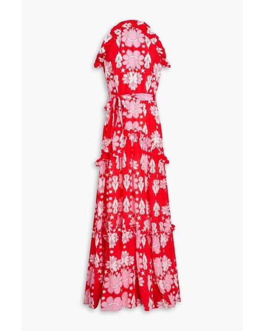 Borgo De Nor Red Tatiana Tie Floral-print Crepe Maxi Dress