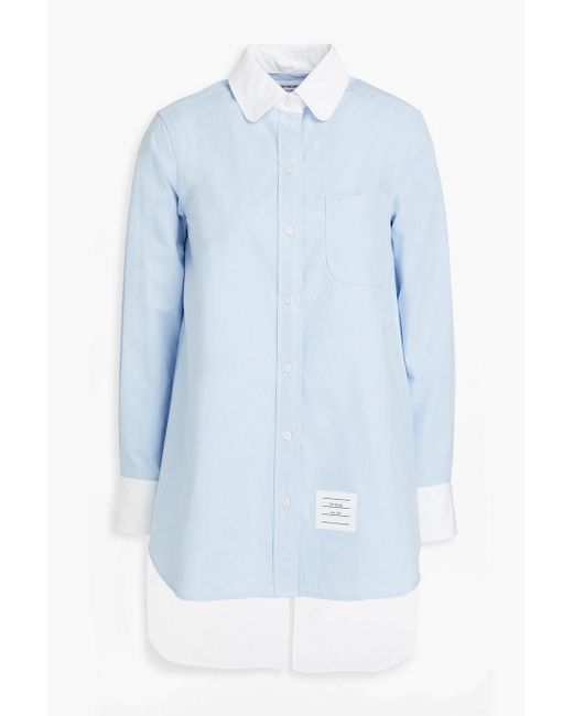 Thom Browne Blue Open-back Two-tone Cotton-poplin Shirt