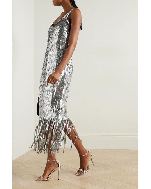 Jonathan Simkhai White Ayala Fringed Sequined Mesh Midi Dress