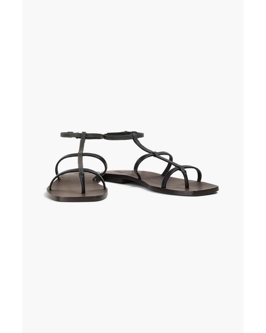 Brunello Cucinelli Black Bead-Embellished Leather Sandals