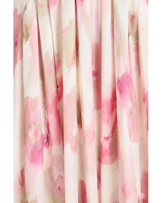 Mikael Aghal Pink Pussy-Bow Printed Crepe De Chine Maxi Dress