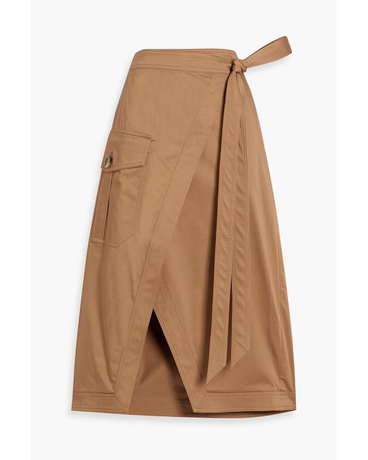 Veronica Beard Brown Madeline Wrap-Effect Cotton-Blend Midi Skirt