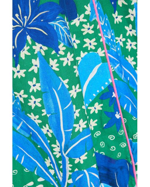 Farm Rio Blue Midikleid aus einer leinenmischung mit floralem print und cut-outs