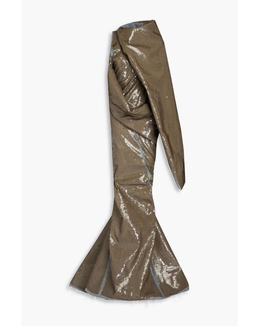 Rick Owens Natural Draped Sequined Denim Gown