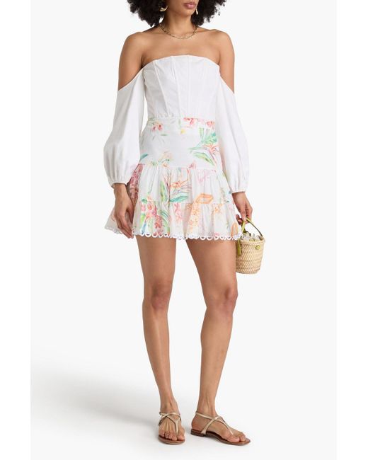 Charo Ruiz White Argy bedruckter minirock aus voile aus einer baumwollmischung