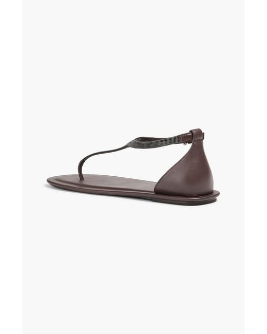 Brunello Cucinelli Brown Bead-embellished Leather Sandals