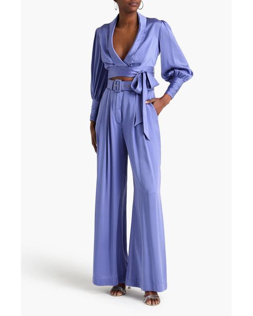 Zimmermann Purple Belted Washed-Silk Wide-Leg Pants