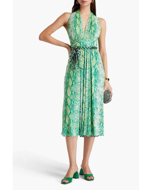Diane von Furstenberg Green Pia Reversible Printed Stretch-mesh Midi Wrap Dress