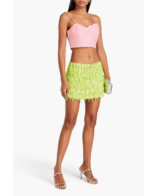 Aje. Pink Laurier Wave Cropped Plissé-organza Top