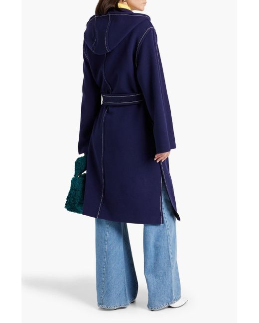 Marni Blue Topstitched Wool-blend Felt Hooded Coat