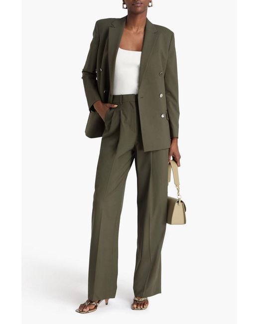 Theory Green Wool-blend Straight-leg Pants