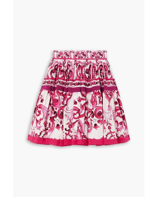 Dolce & Gabbana Maiolica Pleated Printed Cotton-poplin Mini