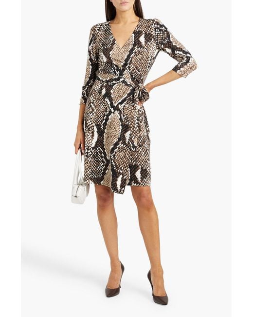 Diane von Furstenberg Brown Julian Snake-Print Silk-Jersey Wrap Dress