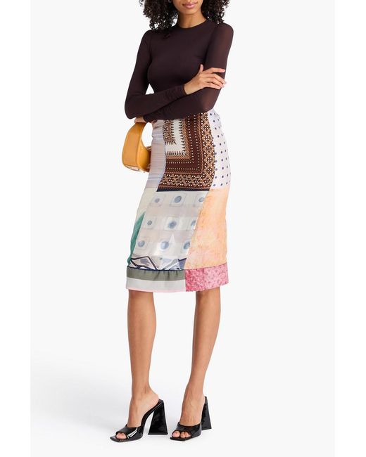 Conner Ives White Reconstituted Printed Silk-blend Pencil Skirt