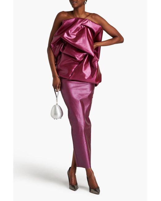 Rick Owens Pink Trägerloses oberteil aus beschichtetem denim mit drapierung und metallic-effekt