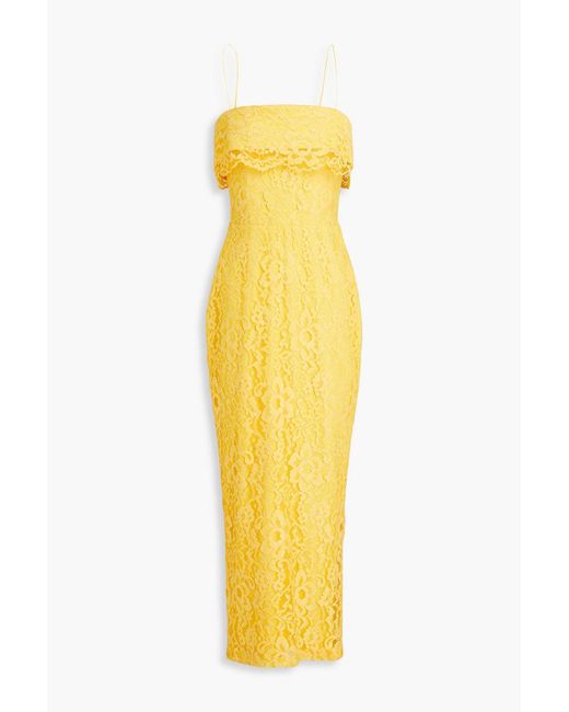 Rasario Yellow Cotton-blend Corded Lace Midi Dress
