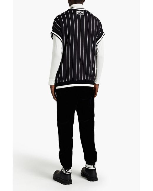 Dolce & Gabbana Black Appliquéd Striped French Cotton-terry Sweatshirt for men