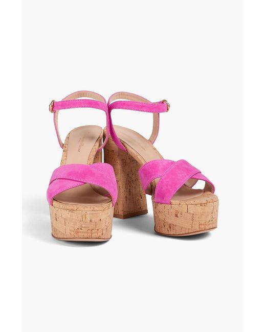 Gianvito Rossi Pink Bebe Suede Platform Sandals