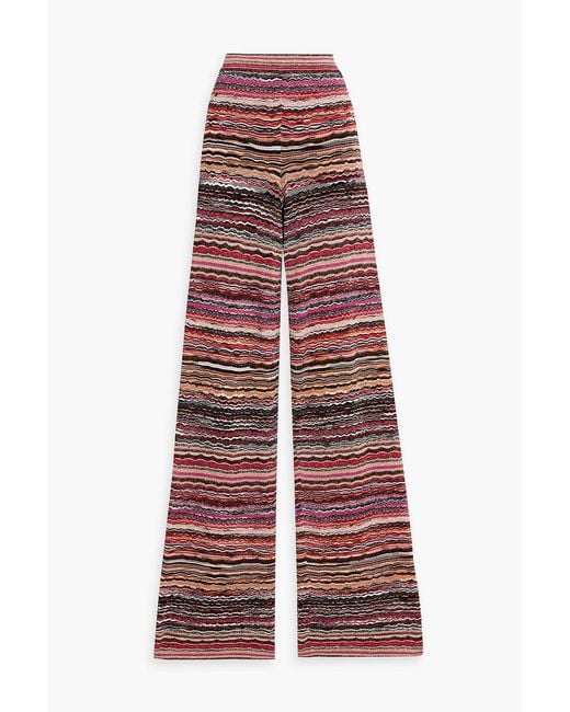Missoni Red Metallic Crochet-Knit Wide-Leg Pants