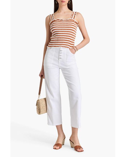 Veronica Beard Brown Averie gestreiftes oberteil aus baumwoll-jersey mit raffung