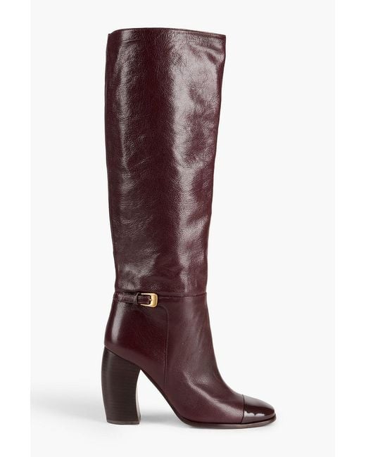 Tory Burch Brown Pebbled-Leather Knee Boots
