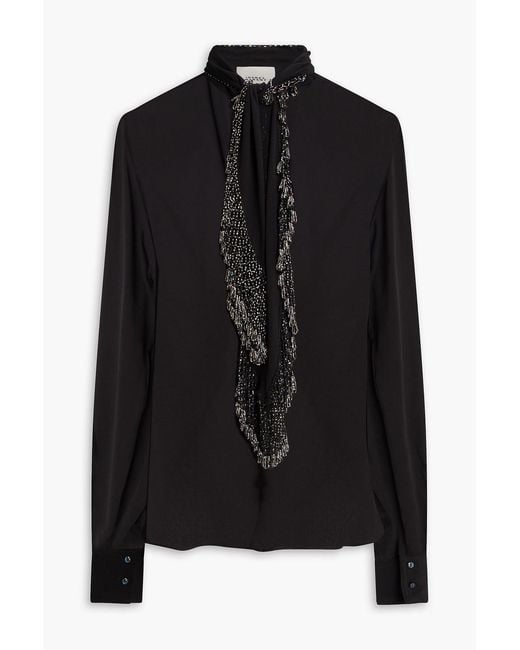 Isabel Marant Black Bead-Embellished Silk Crepe De Chine Blouse