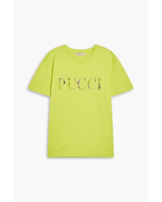 Emilio Pucci Yellow Appliquéd Cotton-jersey T-shirt