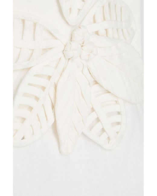 Farm Rio White Floral-appliquéd Linen Mini Dress