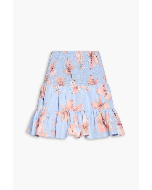 Maje White Tiered Floral-Print Faille Mini Skirt