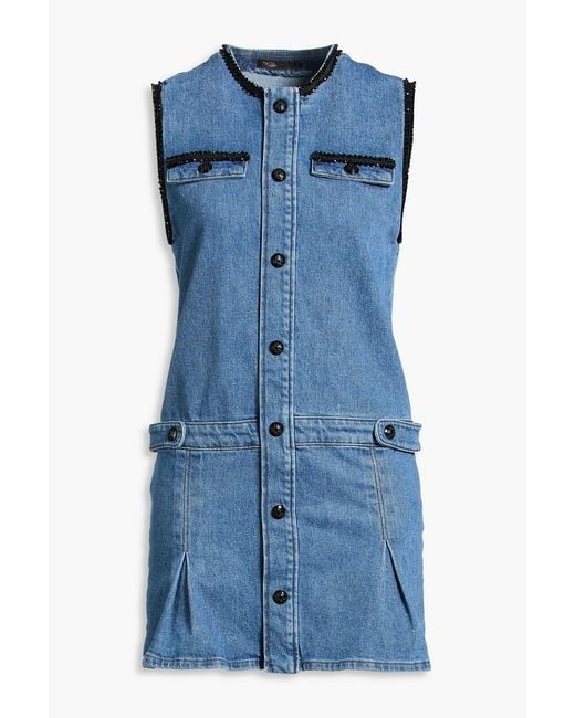 Maje Blue Crystal-Embellished Denim Mini Dress