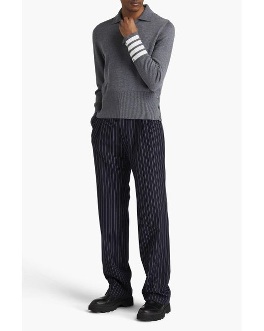 Thom Browne Gestreifter pullover aus melierter merinowolle mit polokragen in Gray für Herren