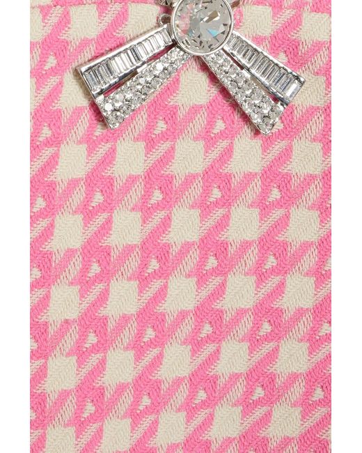 Area Pink Crystal-embellished Houndstooth Wool-blend Tweed Mini Dress