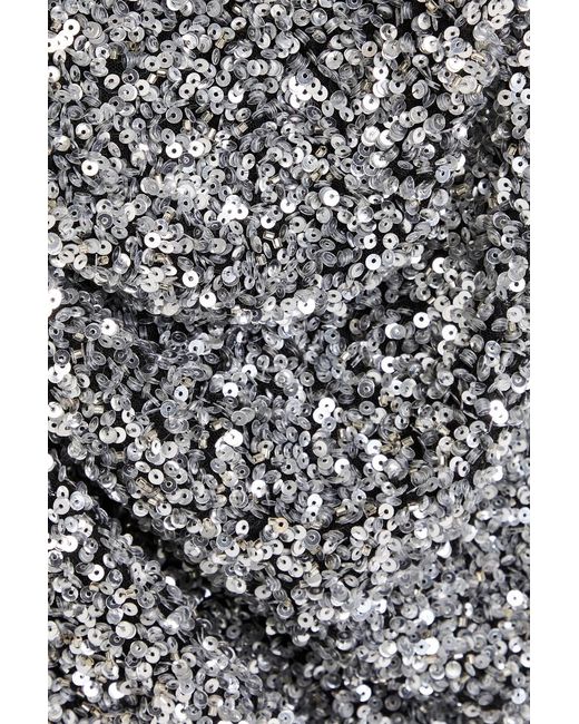 Rachel Gilbert Gray Corrie Draped Sequined Tulle Midi Dress