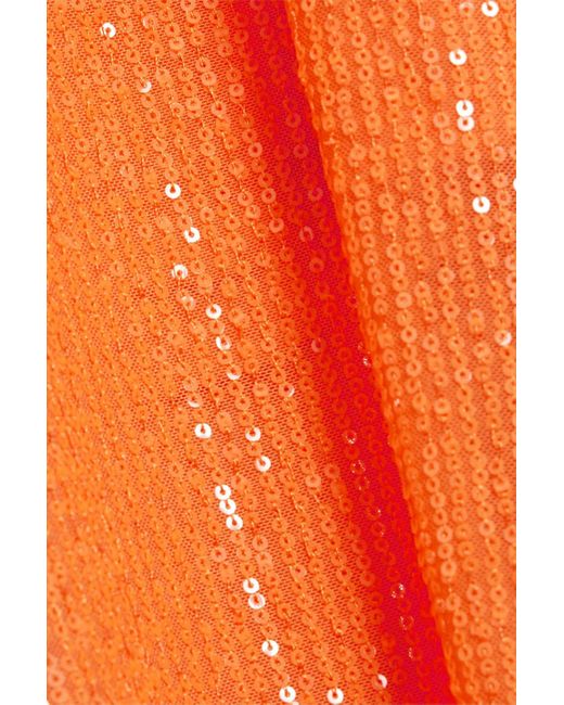 ROTATE BIRGER CHRISTENSEN Orange Sequined Tulle Halterneck Maxi Dress