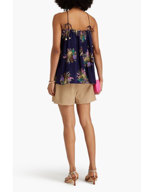 Zimmermann Blue Floral-print Silk Crepe De Chine Top