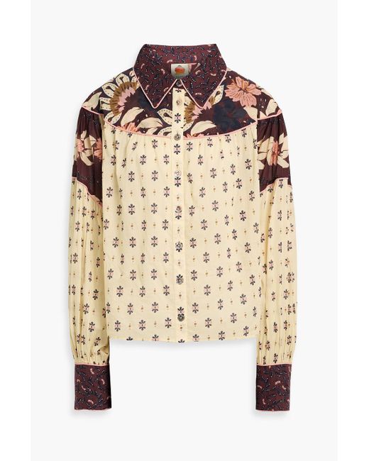 Farm Rio Metallic Floral-Print Cotton-Voile Blouse