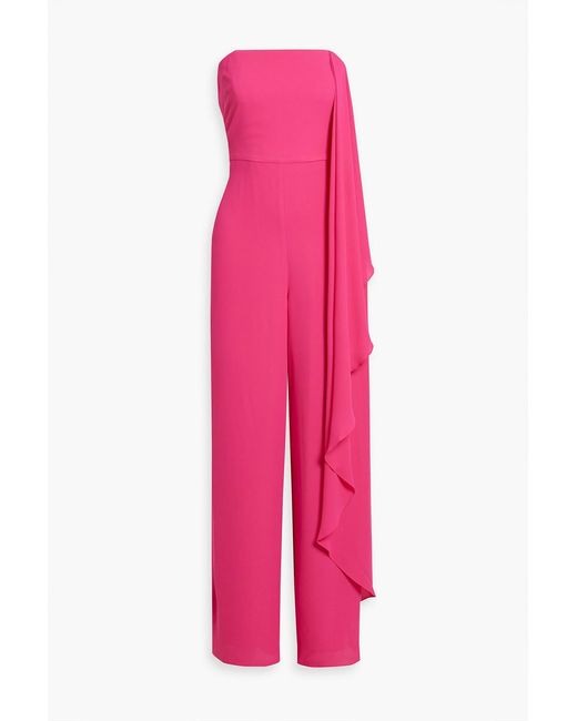 Halston Heritage Pink Strapless Draped Crepe Wide-leg Jumpsuit