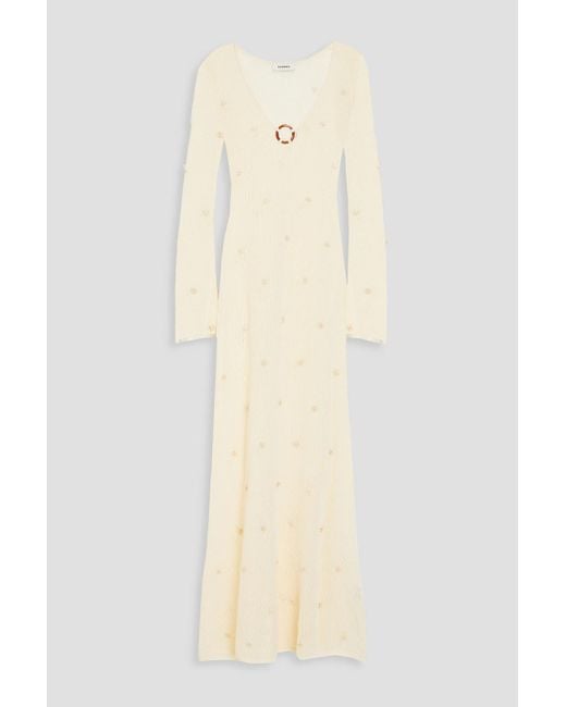 Sandro Natural Ring-embellished Cutout Paper-blend Shell Coverup