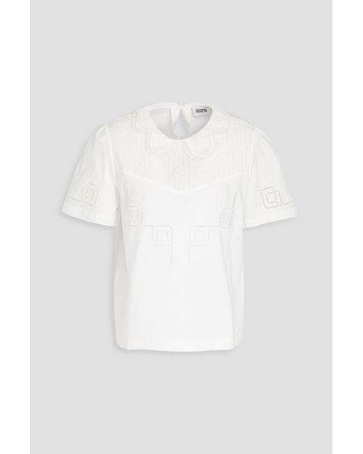 Claudie Pierlot White Lattice-trimmed Pintucked Cotton-poplin Shirt