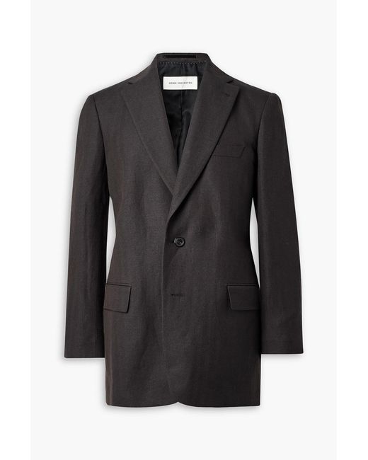 Dries Van Noten Black Slim-Fit Herringbone Linen And Wool-Blend Blazer for men
