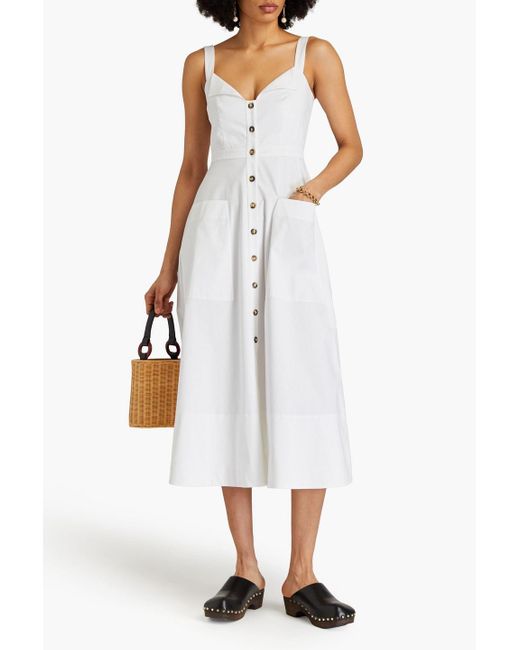 Saloni White Fara Stretch-cotton Sateen Midi Dress