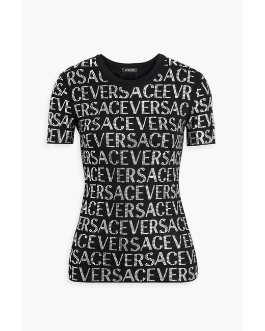 Versace Black Crystal-embellished Jersey T-shirt