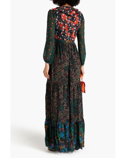 Saloni Black Ginny Ruffled Floral-print Silk-georgette Maxi Dress