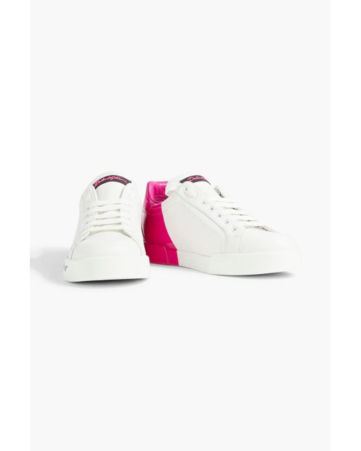 Dolce & Gabbana Pink Printed Smooth And Patent-leather Sneakers