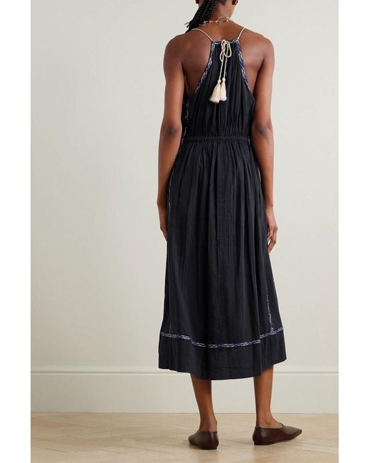 Isabel Marant Blue Siana Belted Embroidered Cotton-Gauze Midi Dress
