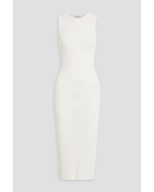 Onia White Ribbed Linen-blend Midi Dress