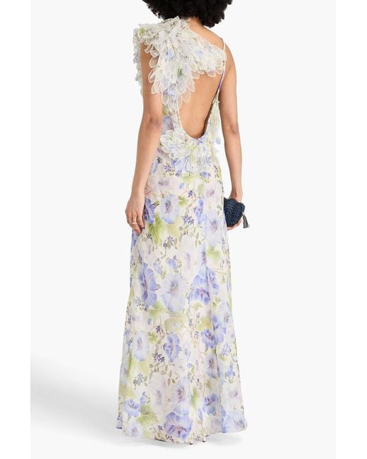 Zimmermann White Robe aus einer leinen-seidenmischung mit floralem print und cut-outs