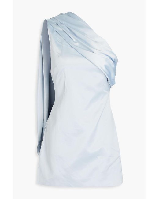 16Arlington Blue Blake One-shoulder Draped Duchesse-satin Mini Dress