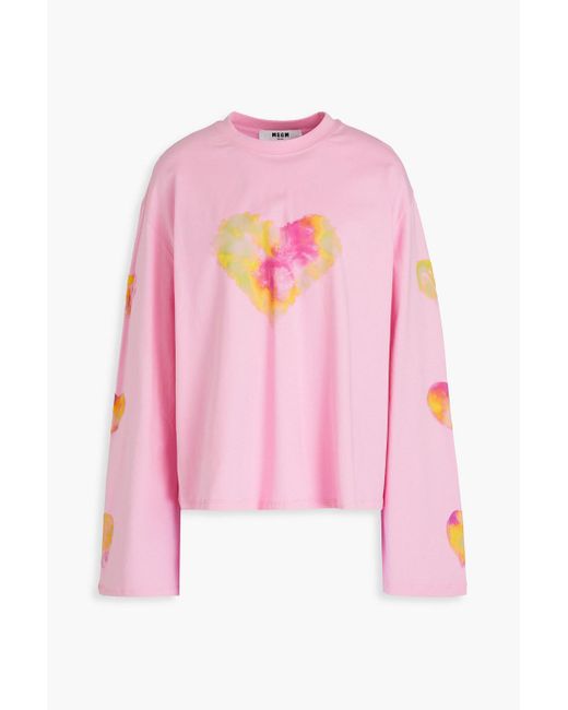 MSGM Pink Embroidered Printed Cotton-jersey Top