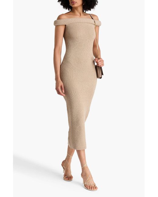Totême  Natural Off-the-shoulder Metallic Knitted Midi Dress